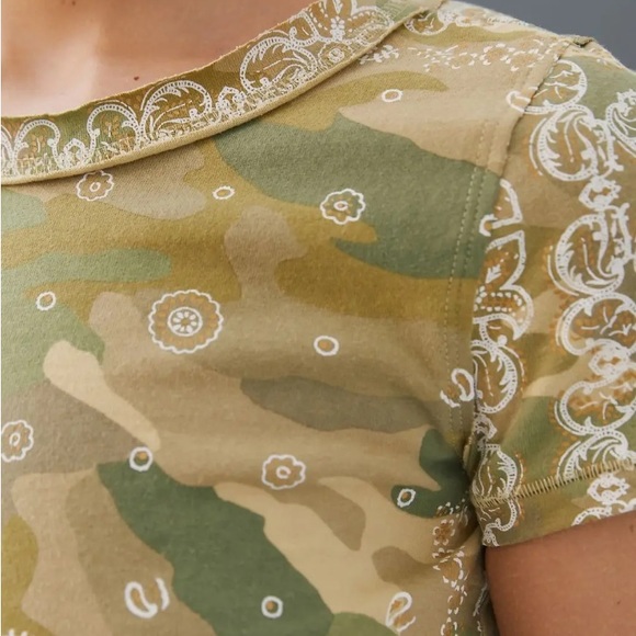 Anthropologie Pilcro Everyday Cropped Tee Bohemian Paisley Camo Print Size Large - Picture 4 of 8